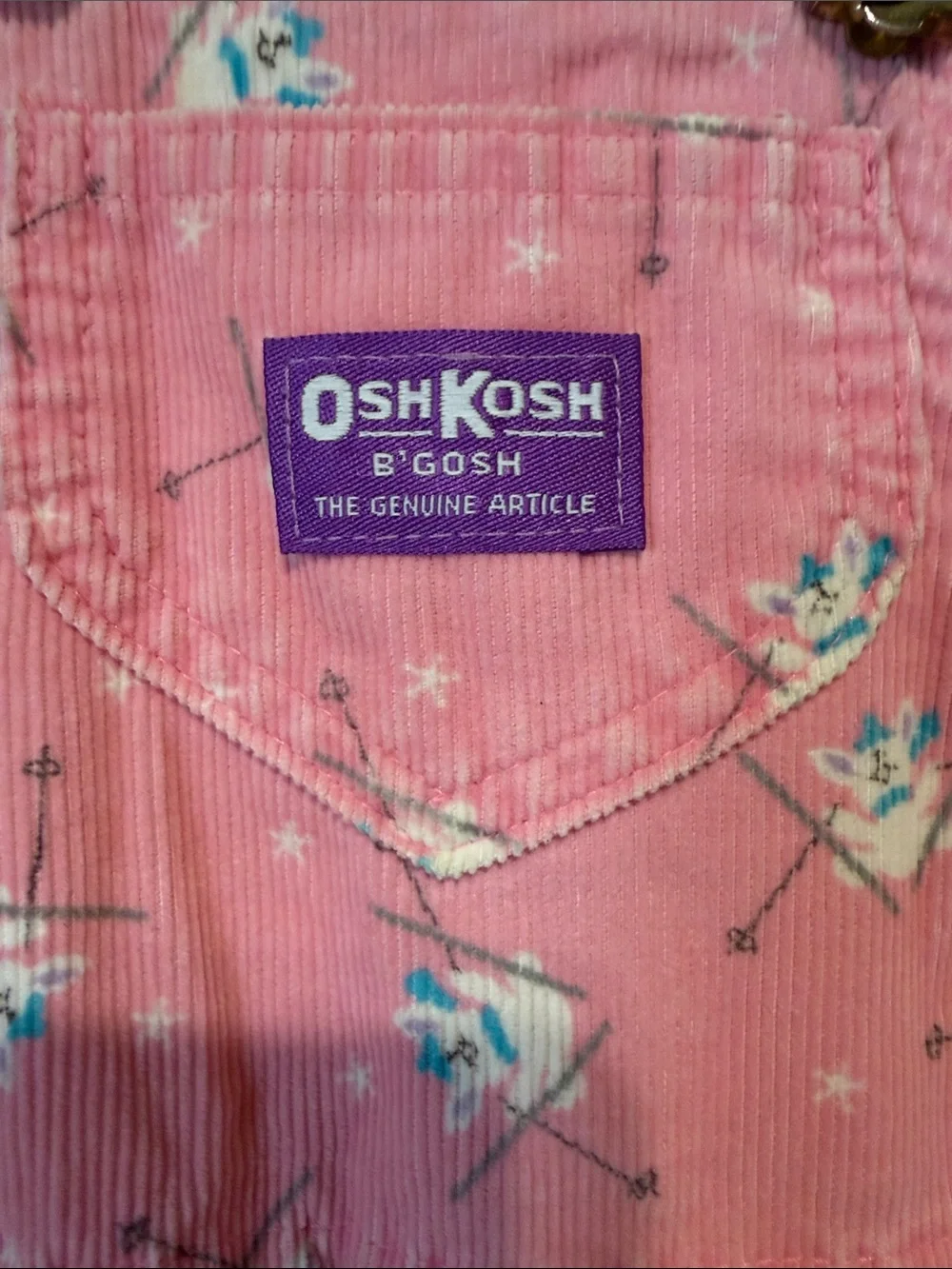 Vtg 90’s OshKosh B'gosh Pink Floral Corduroy Overalls Skiing Bunny size 4T